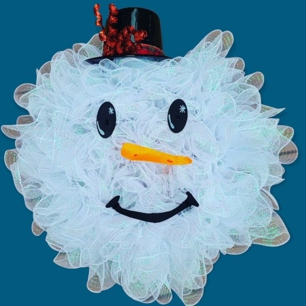 ☃️❄️ HANDMADE DECO MESH SNOWMAN FACE WREATH WINTER